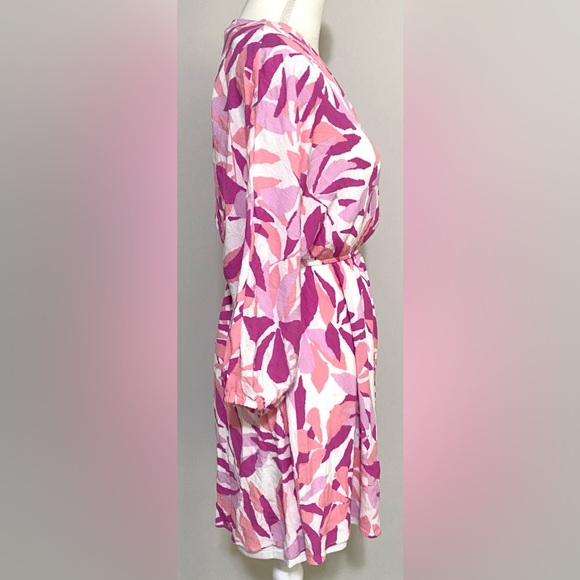 Emily Wonder Womens S Pink Floral V-Neck Dress Boho Preppy Classic Coastal - Picture 10 of 16